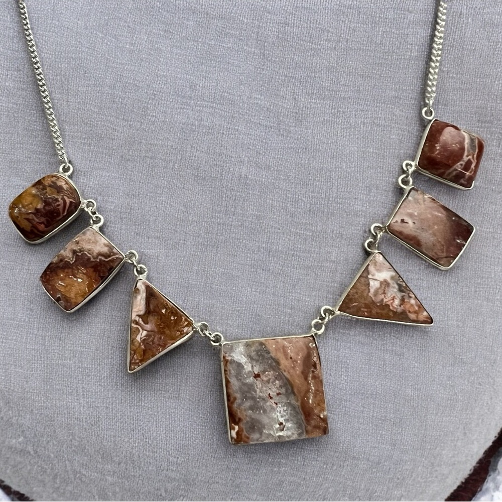 New Agate Multi Stone Cluster Silver Overlay Necklace 19.5”